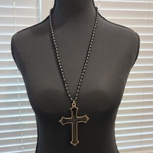 Black And Gold Rosary Necklace